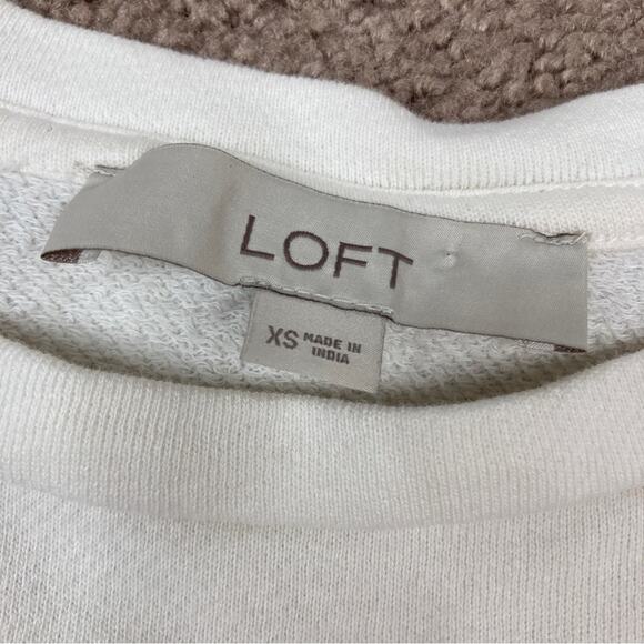 Ann Taylor LOFT | Cream Snowflake French Terry Cotton Sweater Embroidered XS - Picture 3 of 5